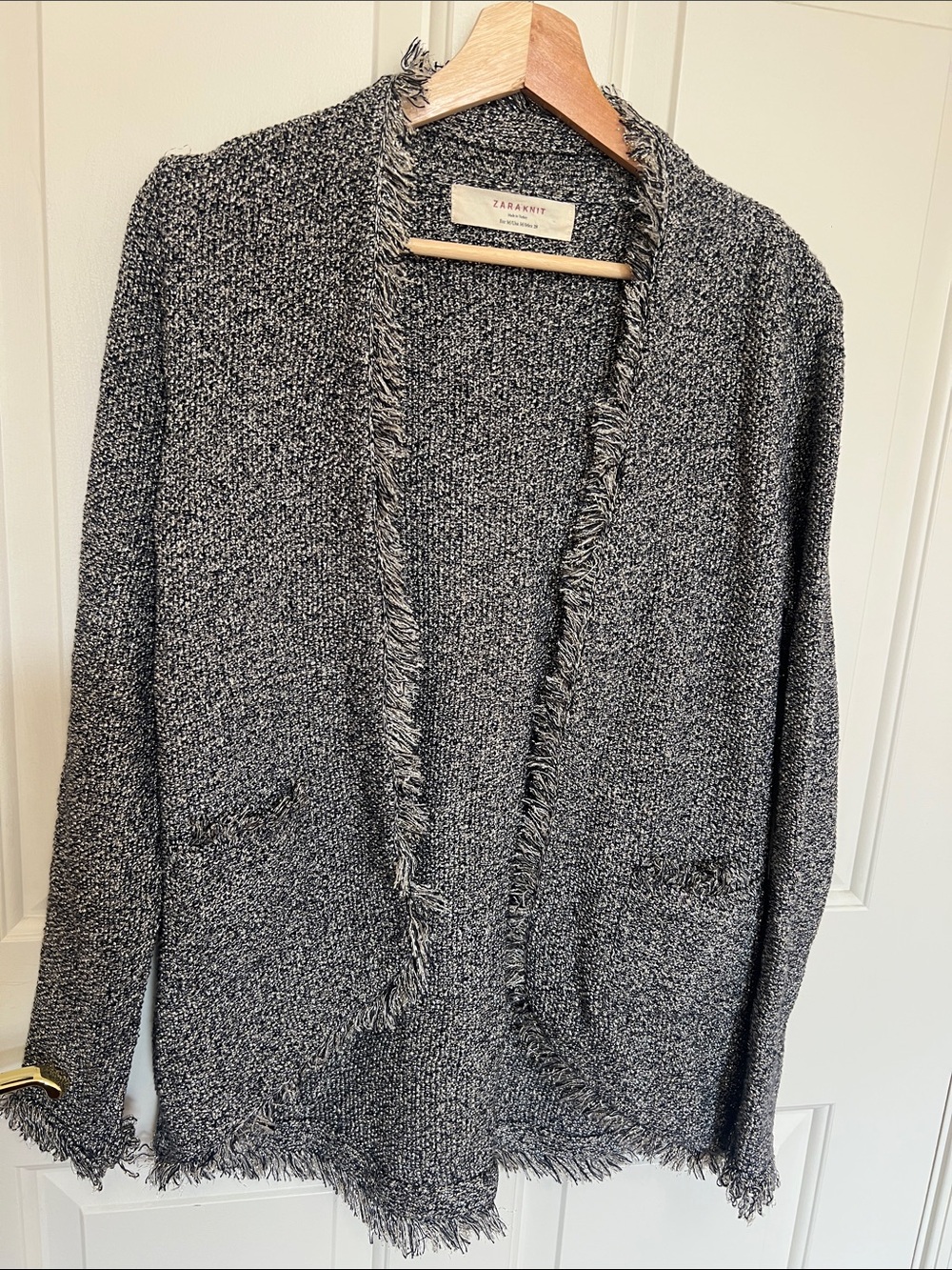 Zara Black and Silver Marled Fringe Open Cardigan